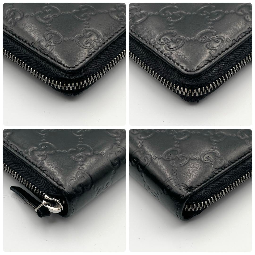 美品✨グッチ 長財布 ラウンドファスナー シマ レザー エンボス 型押し