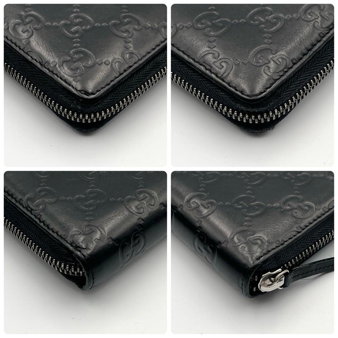 美品✨グッチ 長財布 ラウンドファスナー シマ レザー エンボス 型押し