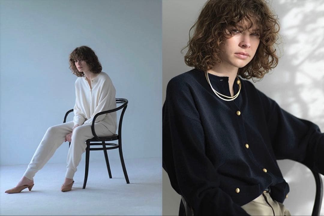 エブール ebure★メタルパーツカシミアクールネックニットカーディガン