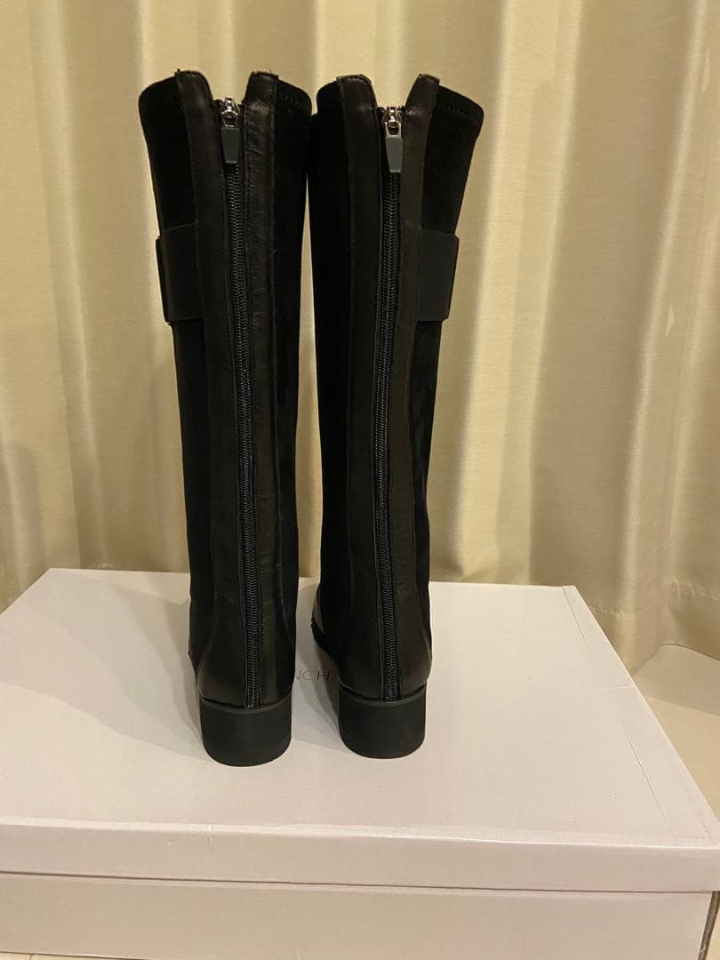 【新品タグ】ブラック ロングブーツ レザー スエード　ヤマダヤ　24