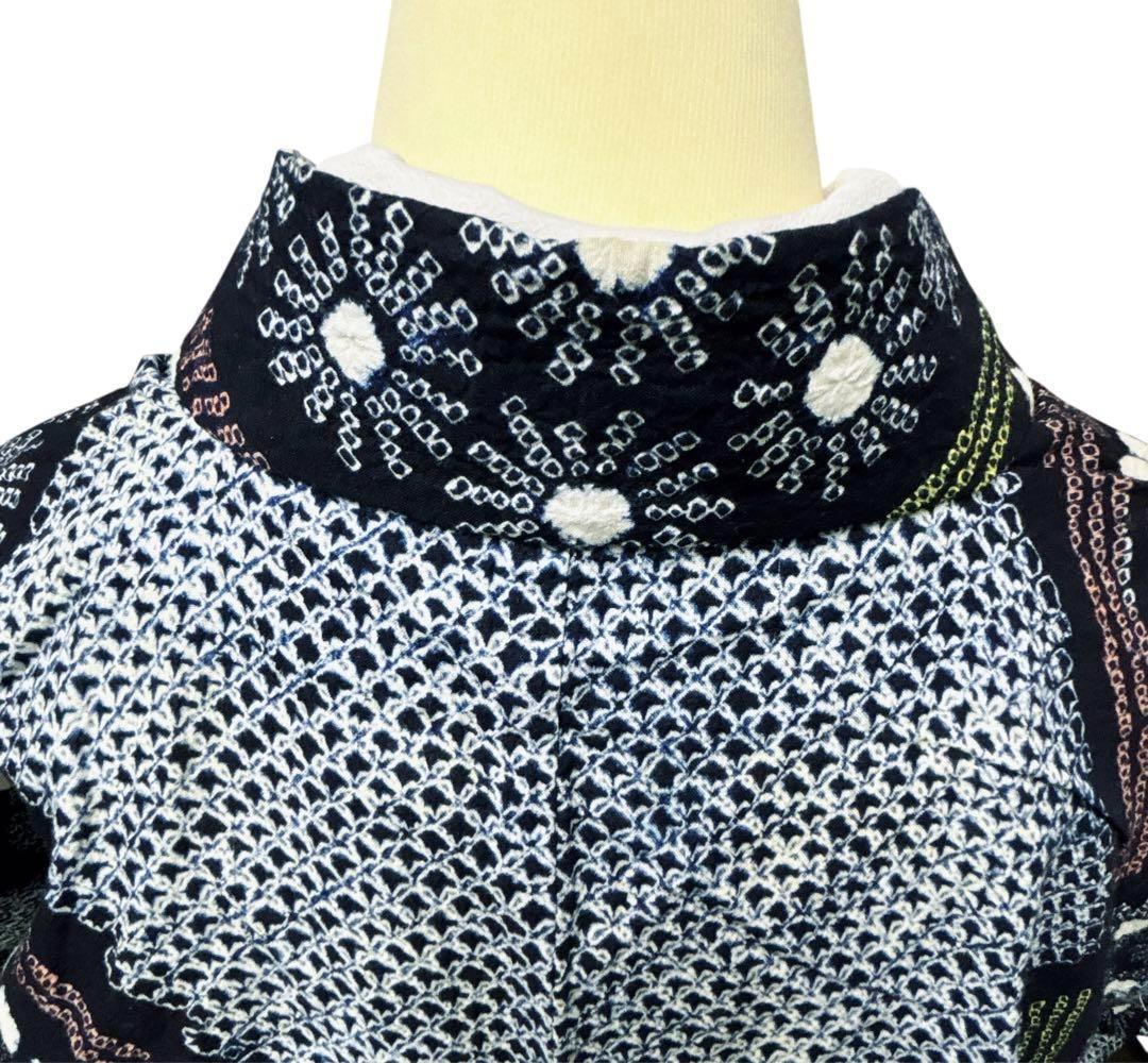 A67有松鳴海絞り 高級浴衣 花 綿　単衣