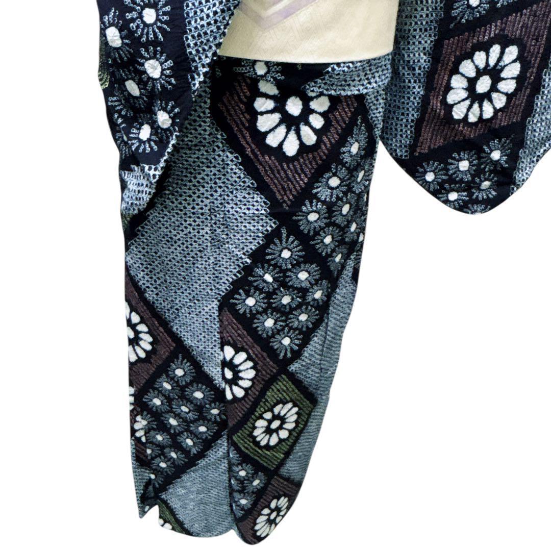 A67有松鳴海絞り 高級浴衣 花 綿　単衣