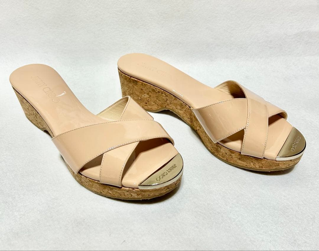 【美品】ジミーチュウ　ミュール　ベージュ　サンダル　コルク　パテント