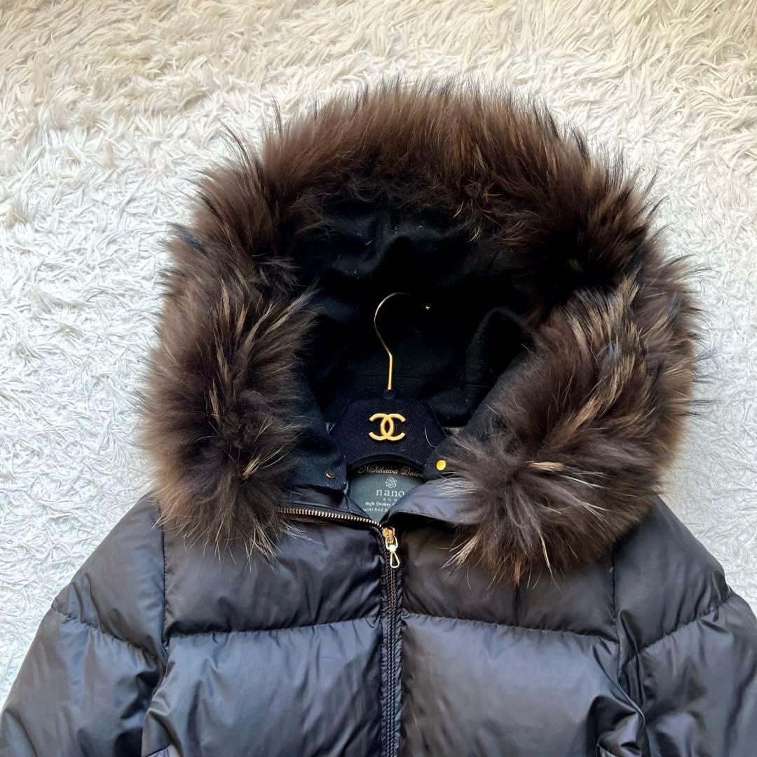 美品 ナノユニバース 西川ダウン 2wayダウンジャケット ファー付き 黒 36
