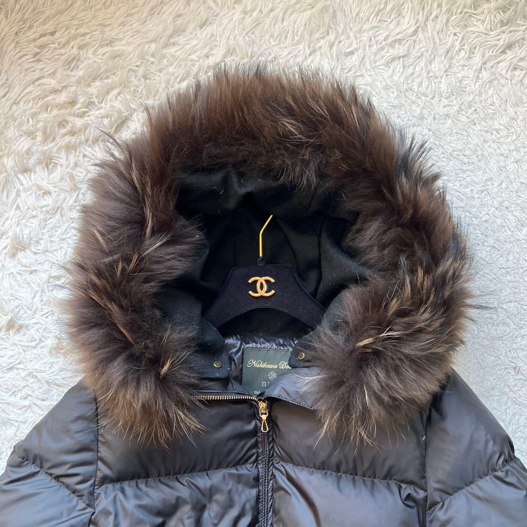 美品 ナノユニバース 西川ダウン 2wayダウンジャケット ファー付き 黒 36