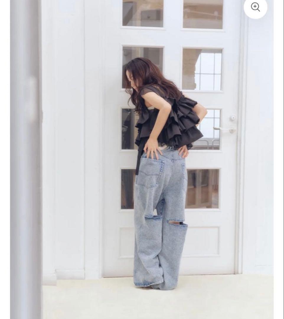 パンツ Andequal back slit curve denim pants
