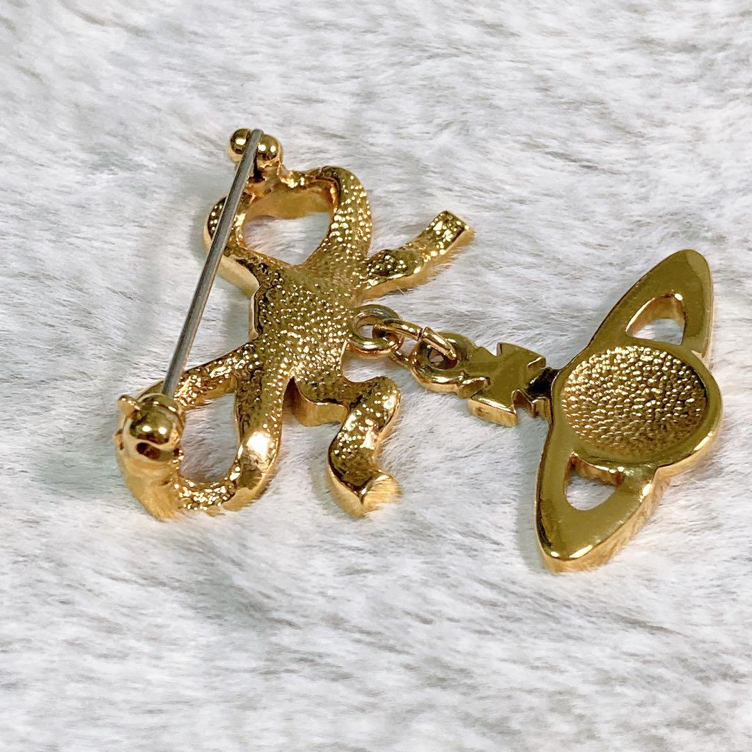 【美品】レア ヴィヴィアンウエストウッド オーブ リボン ブローチ ゴールド