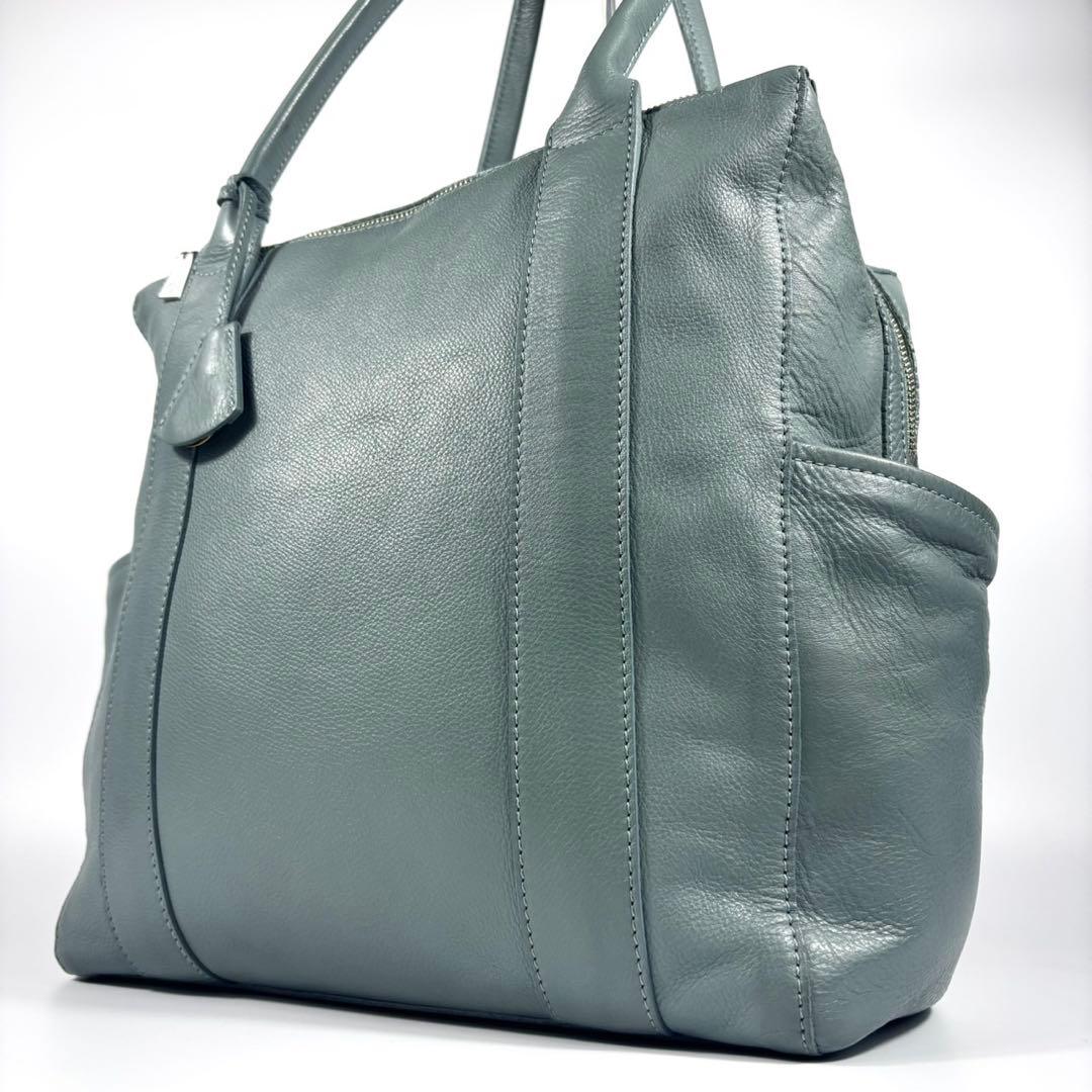 ✨極美品✨アニアリ トートバッグ A4可 レザー カモフラ 本革 くすみブルー