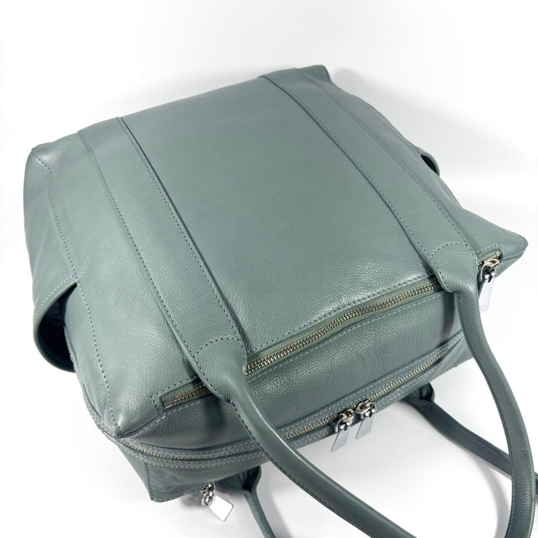 ✨極美品✨アニアリ トートバッグ A4可 レザー カモフラ 本革 くすみブルー