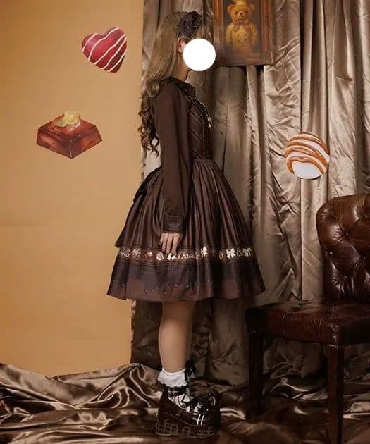 Chalmiere シャルミエール ボンボンショコラ柄ジャンパースカート 茶