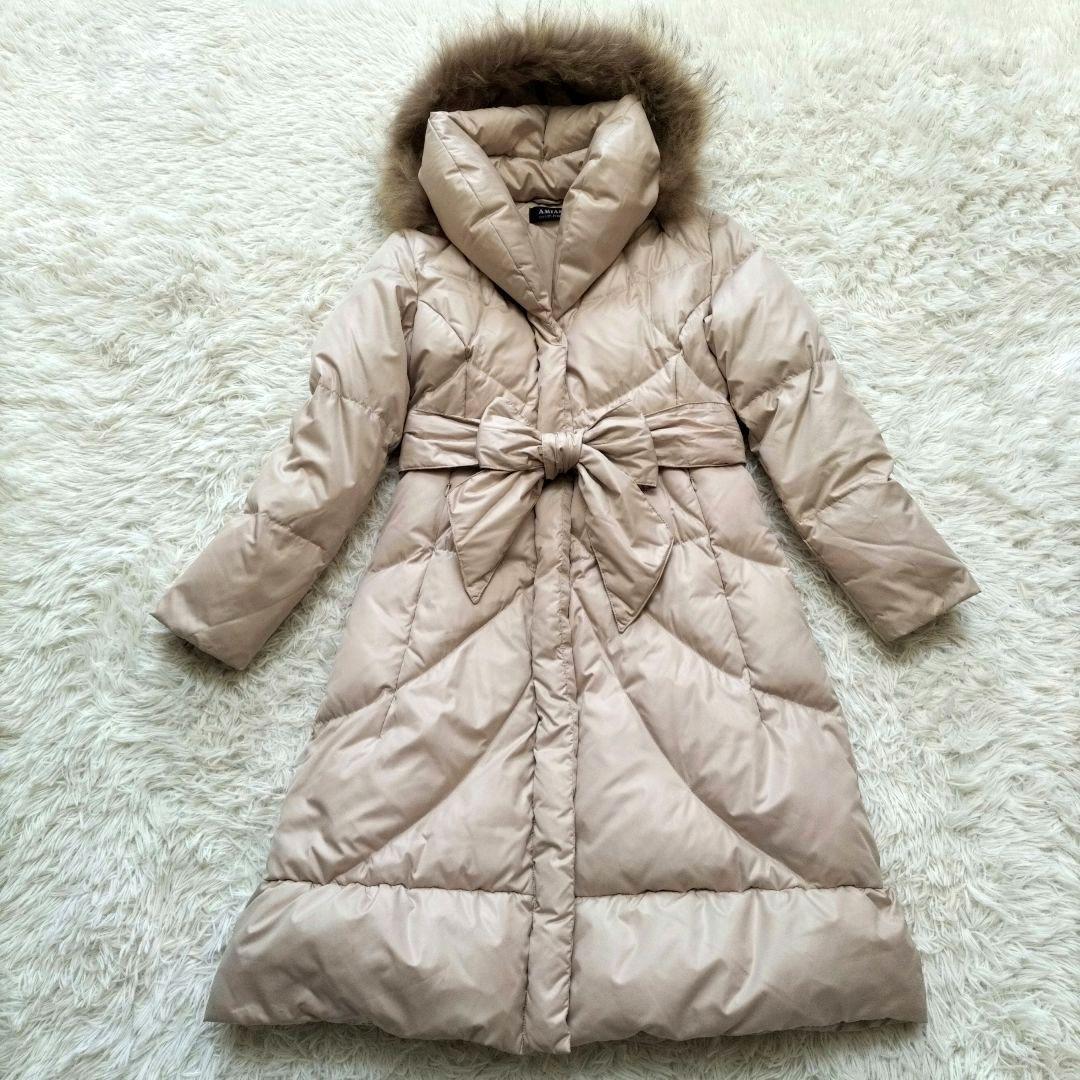 AMIAN HOUSEダウンコート　女優襟　ラクーンファー2wayベージュ13号