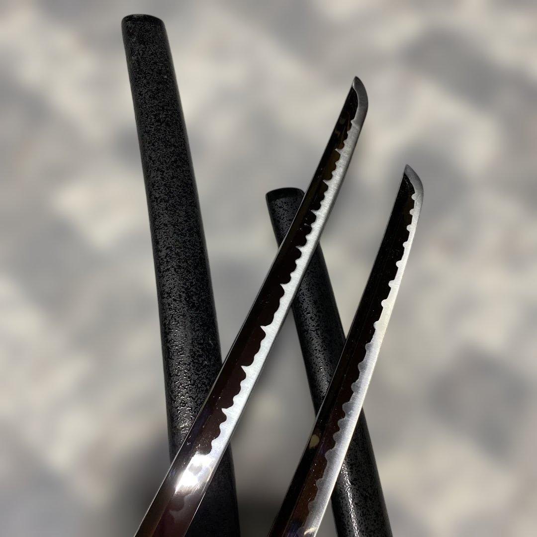 激安模造刀大小２本 黒柄 雲龍楕円鍔 黒梨地鞘