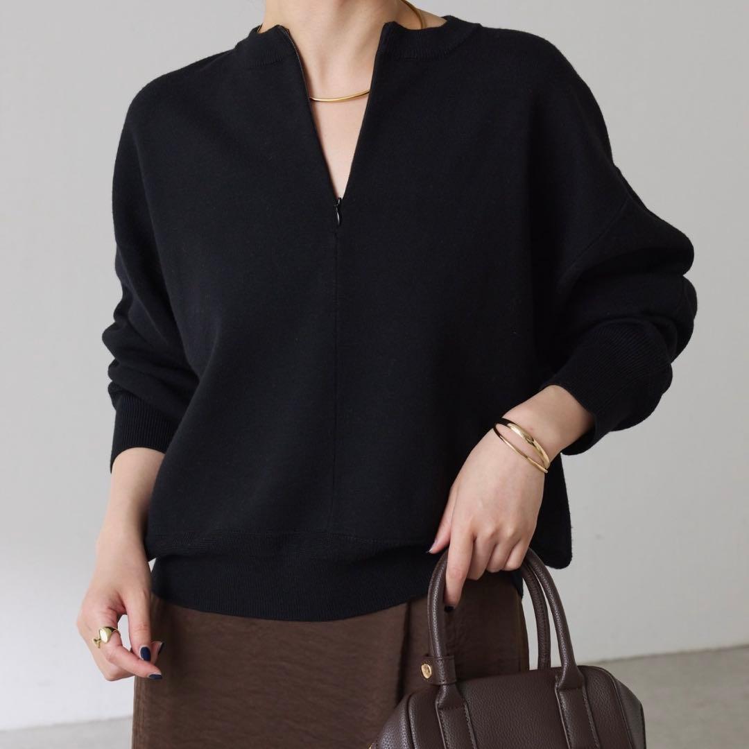 ジップスウェットライクニット　ブラック　黒
