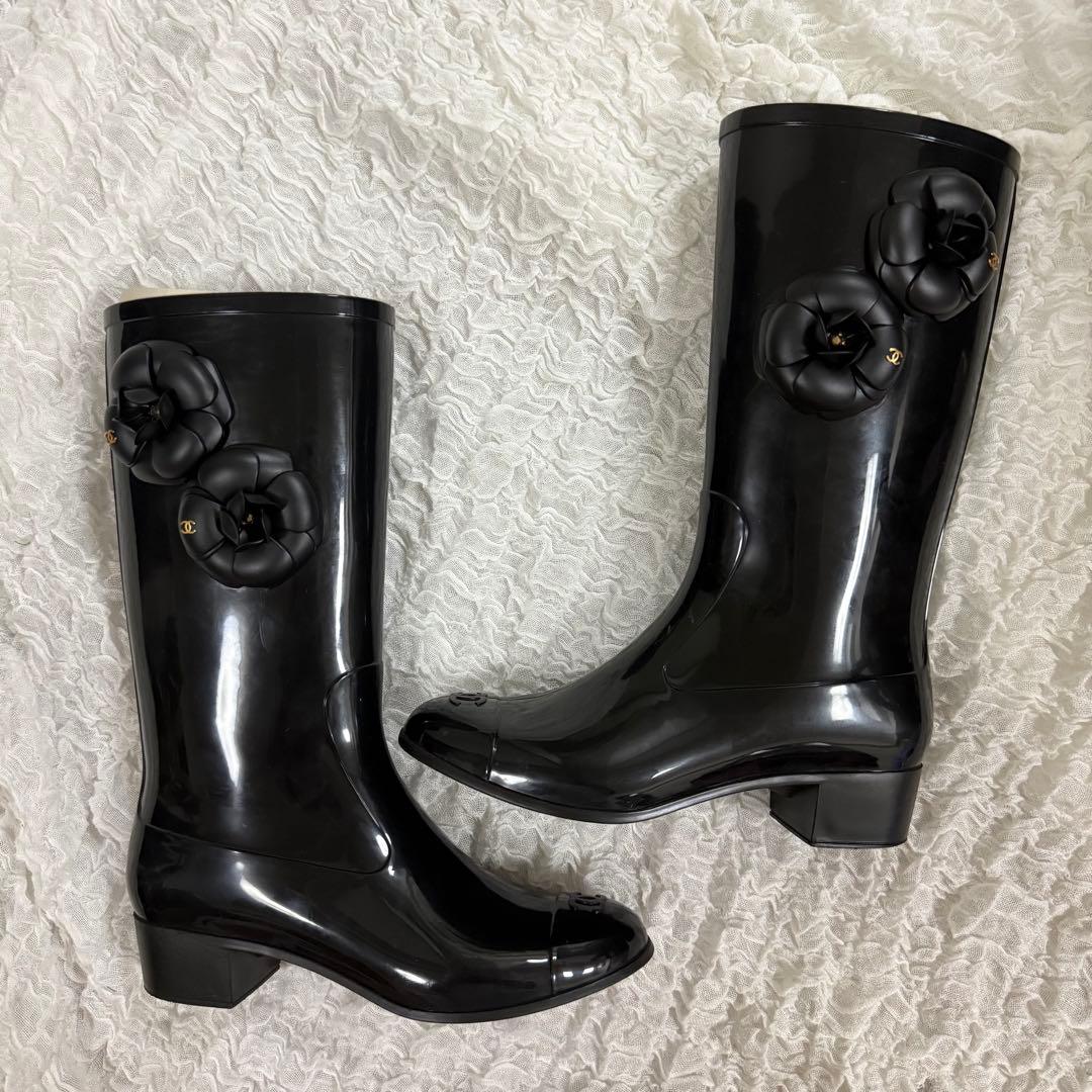 シャネル 長靴 カメリア レインブーツ 39
