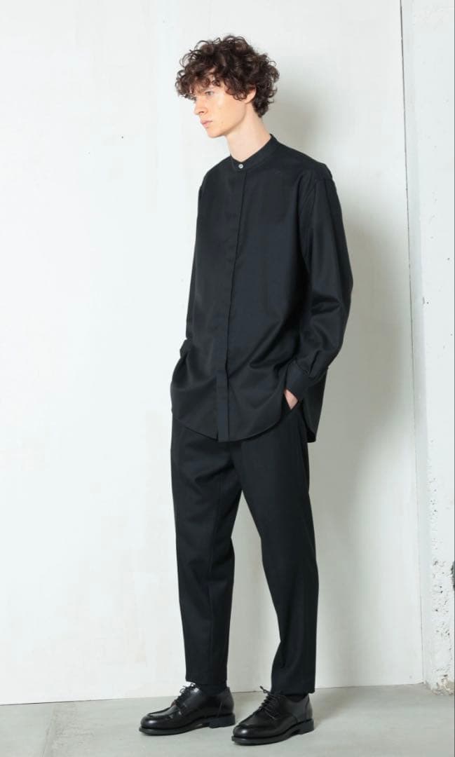 MBハイエンド尾州ウールシャツ（バンドカラー）　ブラック　Mサイズ