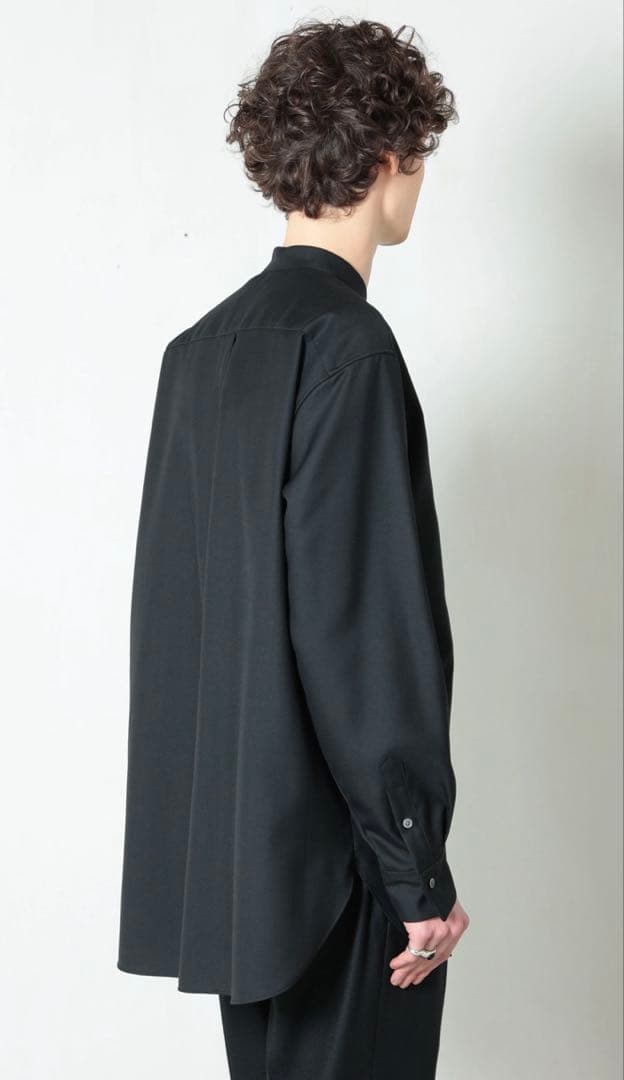 MBハイエンド尾州ウールシャツ（バンドカラー）　ブラック　Mサイズ