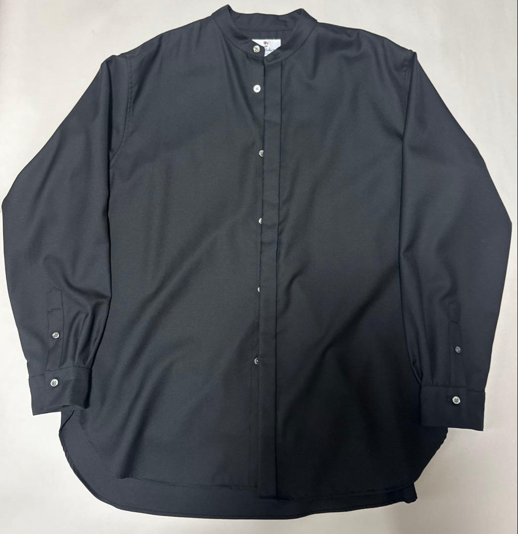 MBハイエンド尾州ウールシャツ（バンドカラー）　ブラック　Mサイズ