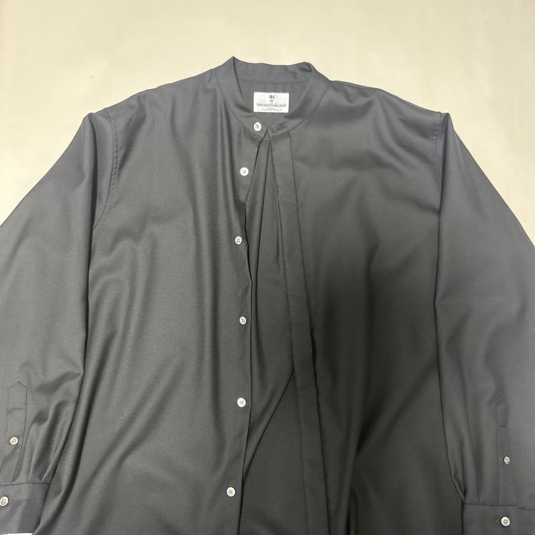 MBハイエンド尾州ウールシャツ（バンドカラー）　ブラック　Mサイズ