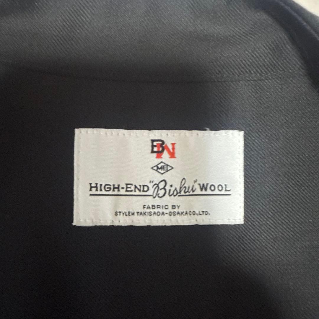 MBハイエンド尾州ウールシャツ（バンドカラー）　ブラック　Mサイズ