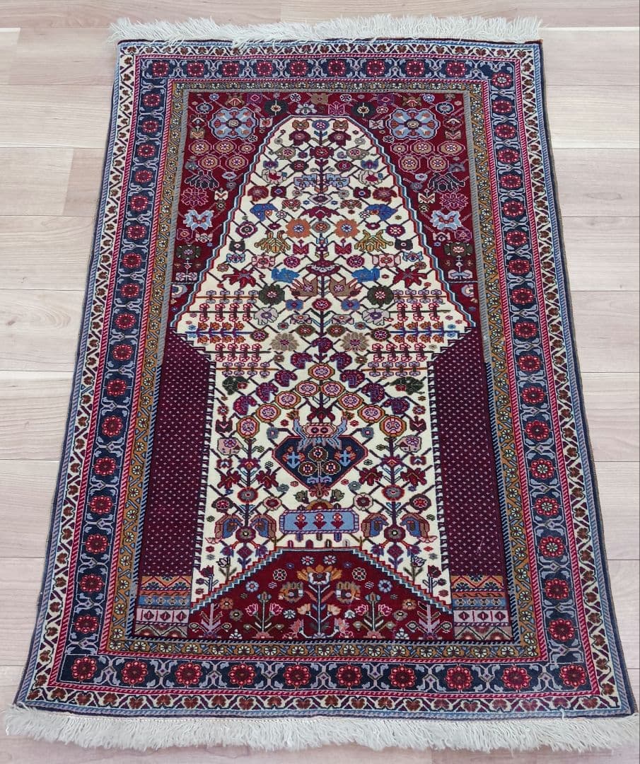 Y2762-1 ペルシャ絨毯 ウール 手織り 122×81㎝ ラグ マット