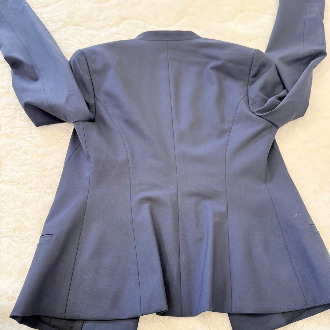【美品】theoryセオリー/ネイビー ノーカラー パンツスーツ セットアップ