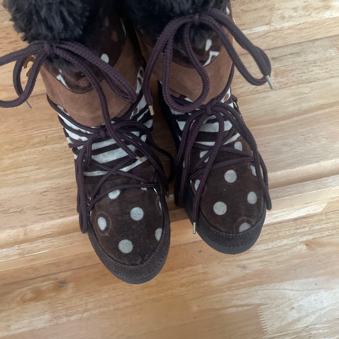 D&G ムートン ブーツ ブラウン ポルカドット ドルガバ ショート 24.5