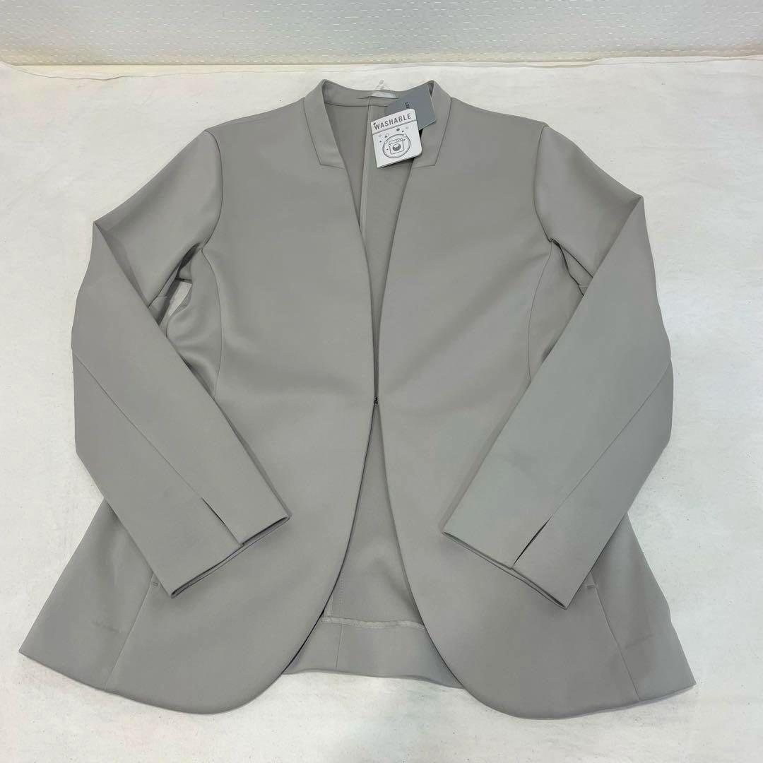 新品 スーツセレクト セットアップ ワイドパンツ ノーカラースーツ グレージュM