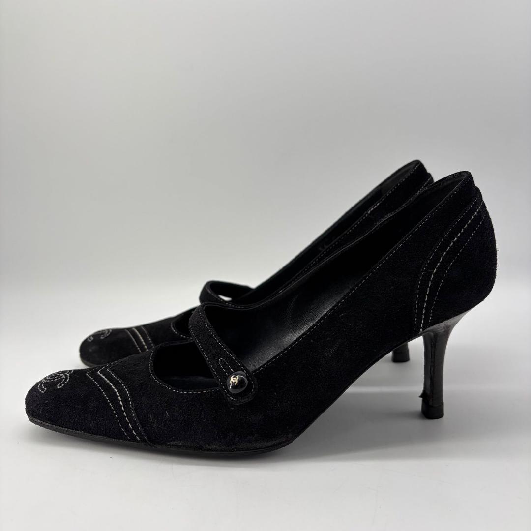 17280✨CHANEL ココマーク スエード ロゴ ハイヒール パンプス 36