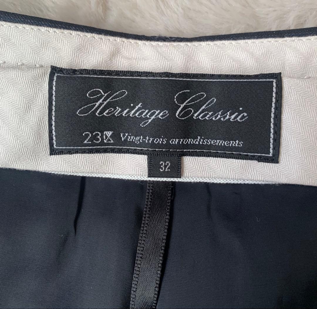 23区　セットアップ　パンツスーツ　ネイビー　ストライプ　総裏　上34下 32