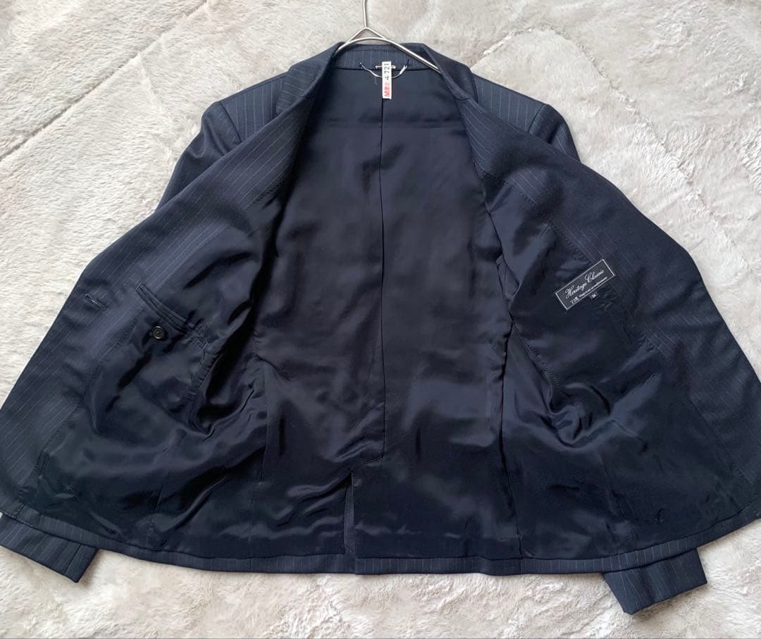 23区　セットアップ　パンツスーツ　ネイビー　ストライプ　総裏　上34下 32