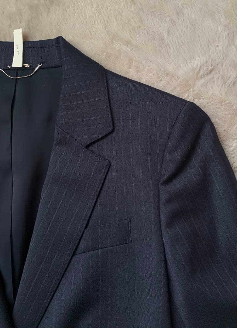 23区　セットアップ　パンツスーツ　ネイビー　ストライプ　総裏　上34下 32