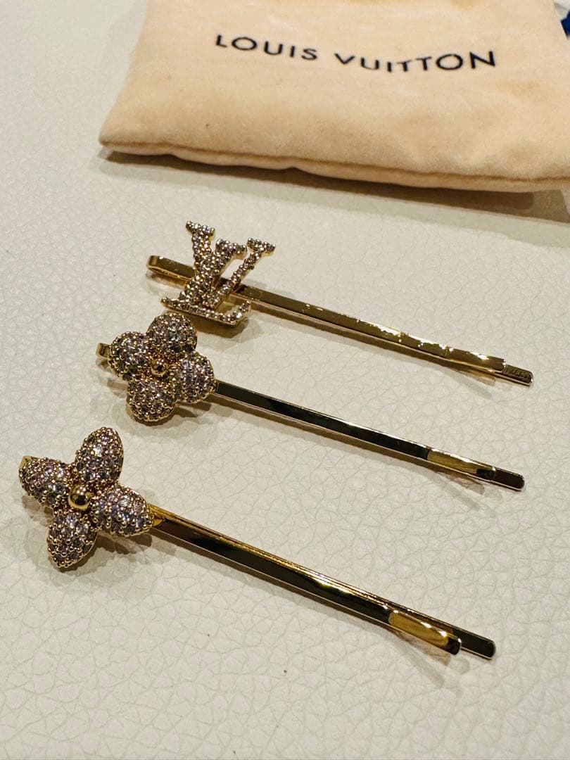 VUITTON ヴィトン クリスタル ヘアピンセット バレッタ・ルイザ ゴールド