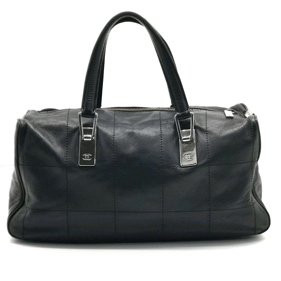 美品 シャネル チョコバー レザー ハンド バッグ 黒 イタリア製 キルティング