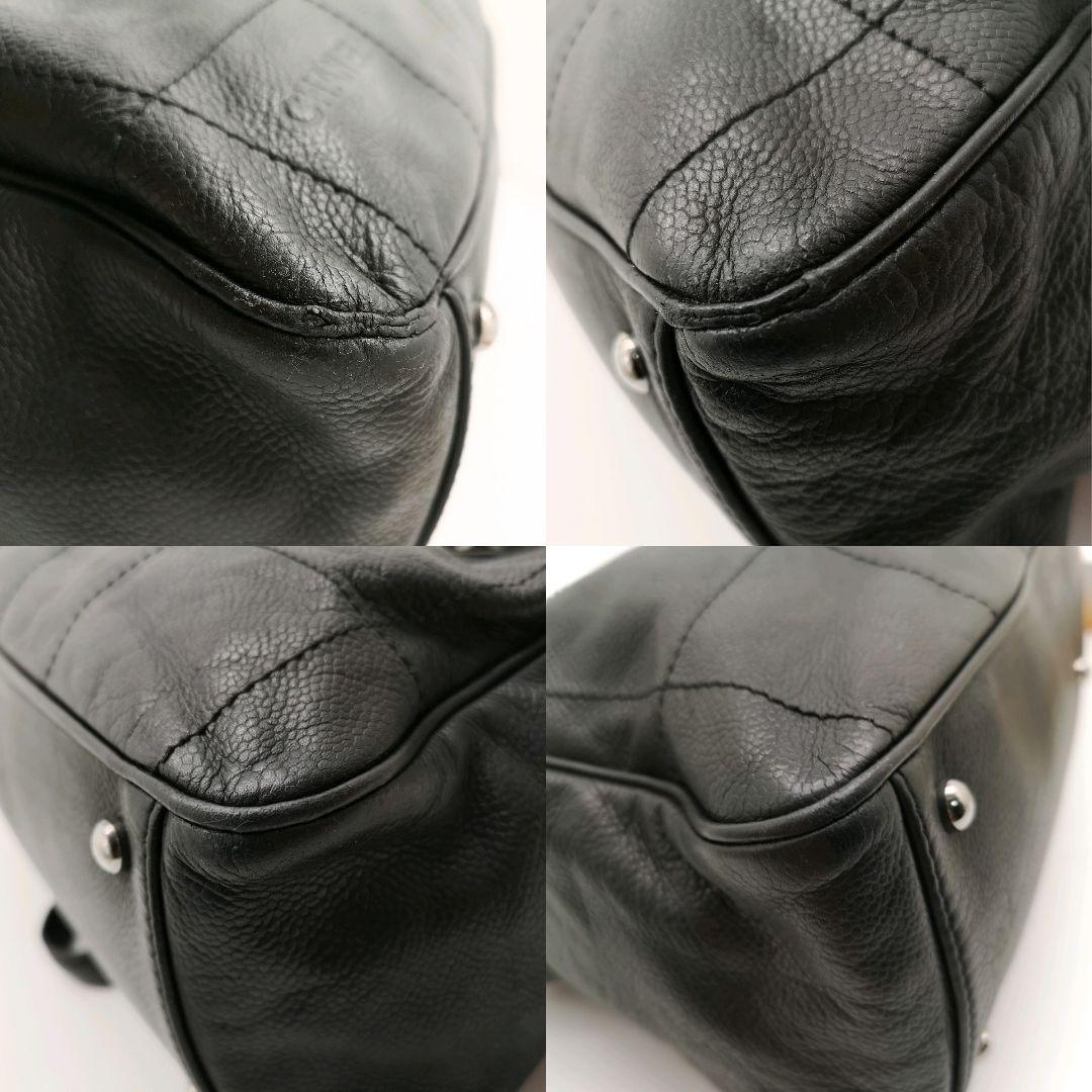 美品 シャネル チョコバー レザー ハンド バッグ 黒 イタリア製 キルティング