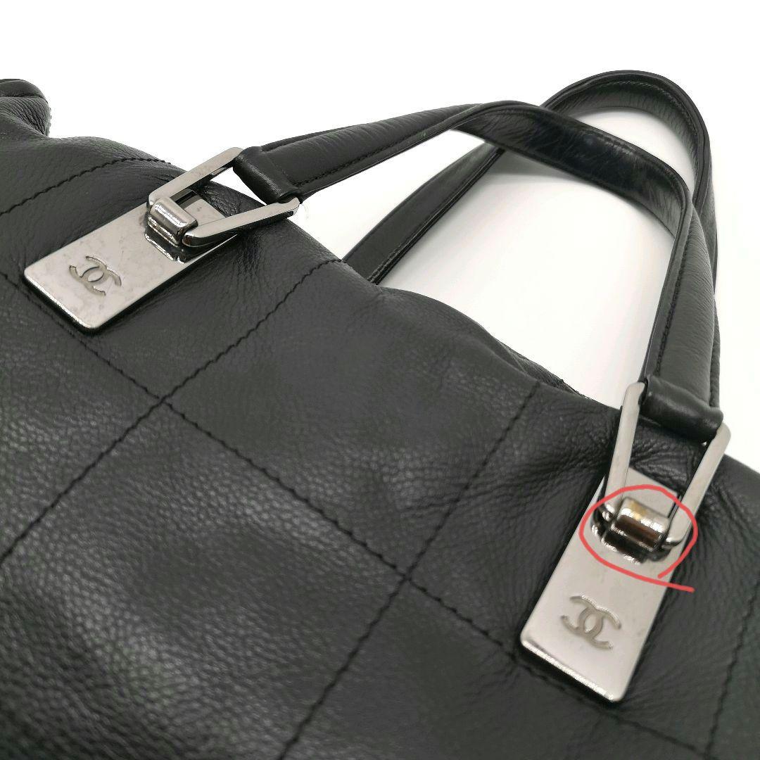 美品 シャネル チョコバー レザー ハンド バッグ 黒 イタリア製 キルティング