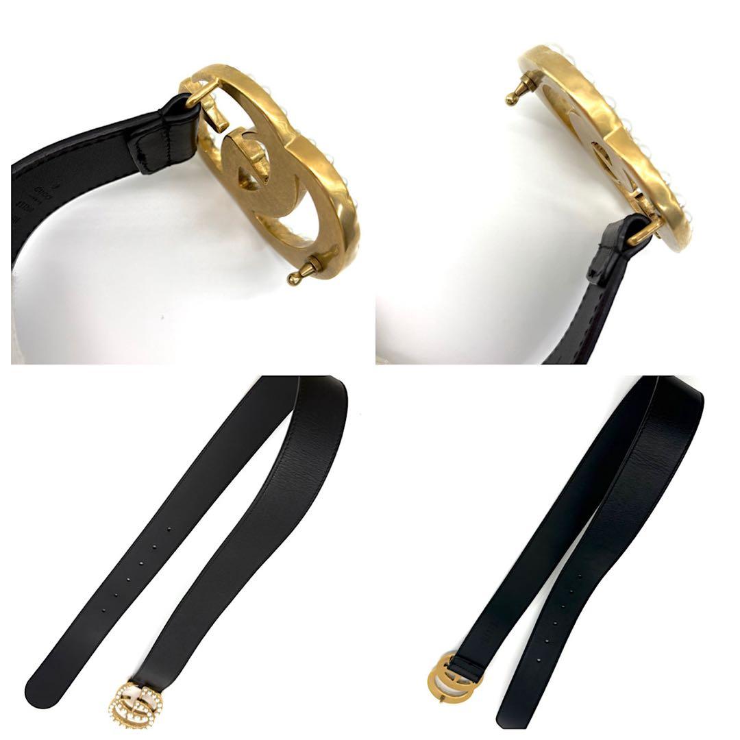 【極美品】GUCCI ベルト　GGマーモント　ビーズ　ダブルG　パール　装飾