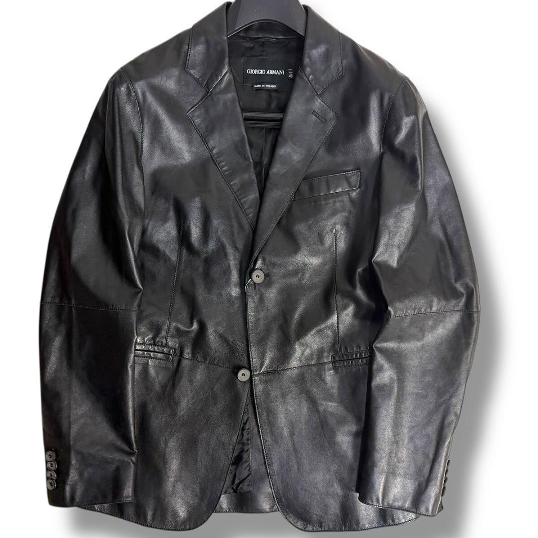 J6423 美品 ジョルジオアルマーニ ラムレザーテーラードジャケット 黒 46