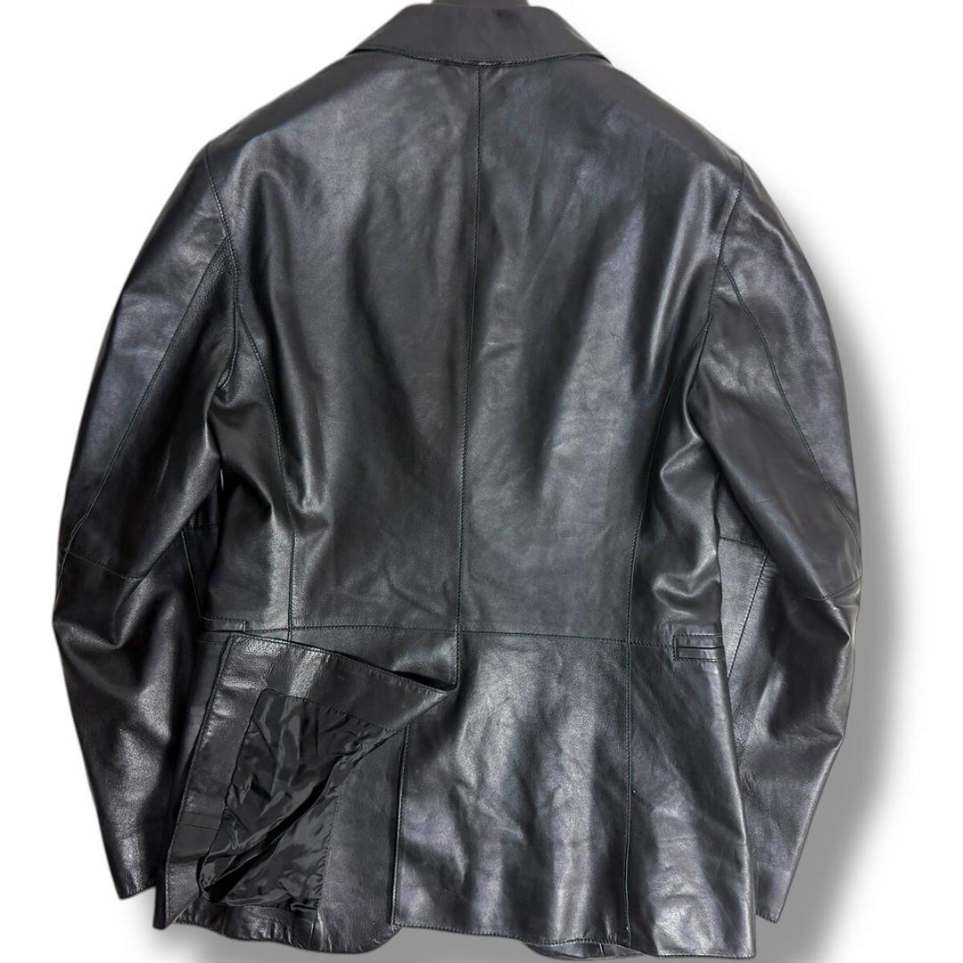 J6423 美品 ジョルジオアルマーニ ラムレザーテーラードジャケット 黒 46