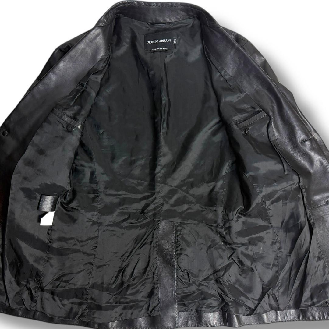 J6423 美品 ジョルジオアルマーニ ラムレザーテーラードジャケット 黒 46