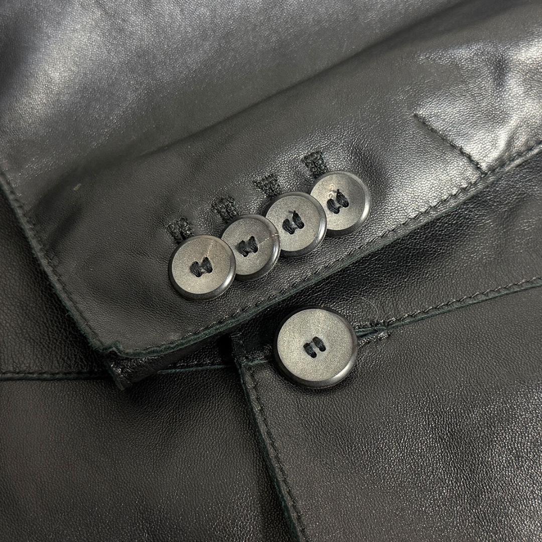 J6423 美品 ジョルジオアルマーニ ラムレザーテーラードジャケット 黒 46