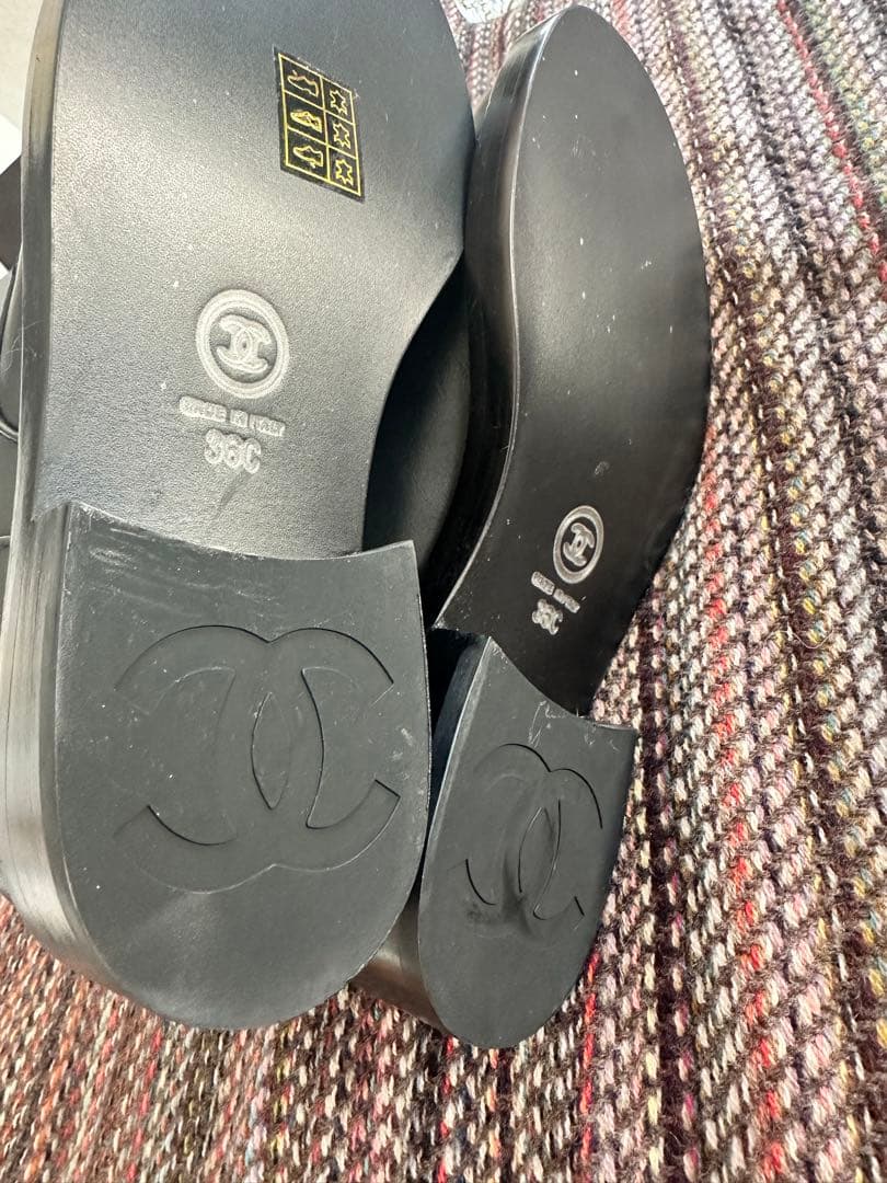 シャネル CHANEL ココマーク ショートブーツ チャンキーヒール 革 黒