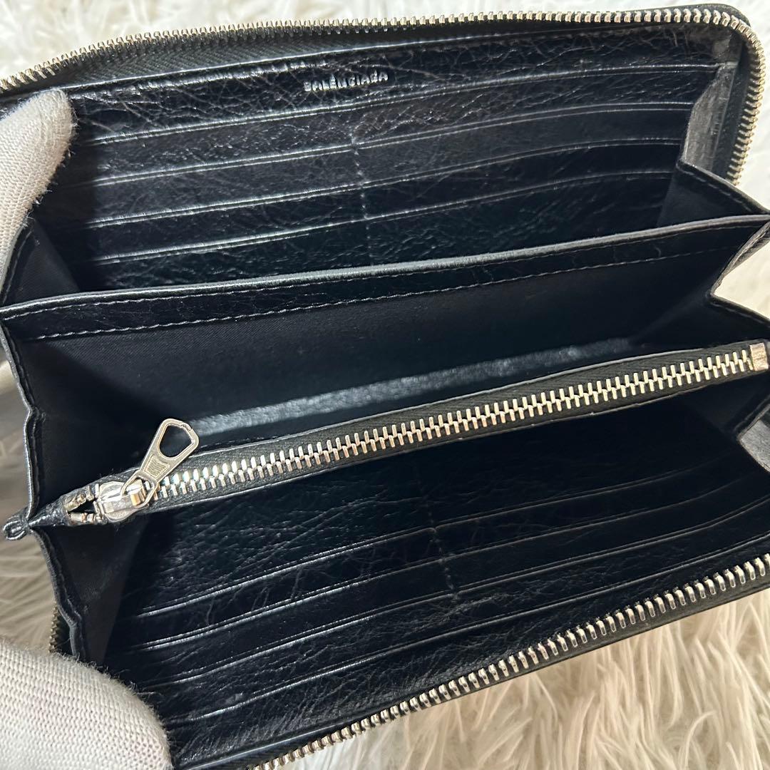 【美品✨エッセンシャル】バレンシアガ　ラウンドジップ　レザー　ブラック　男女兼用