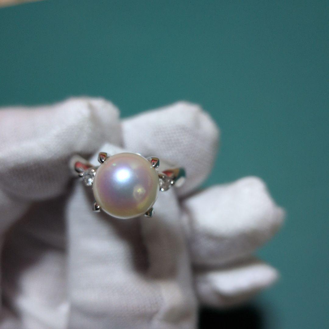 プラチナ　パール　ダイヤ　リング　Pt900 9㎜ 11号　刻印あり　真珠　指輪