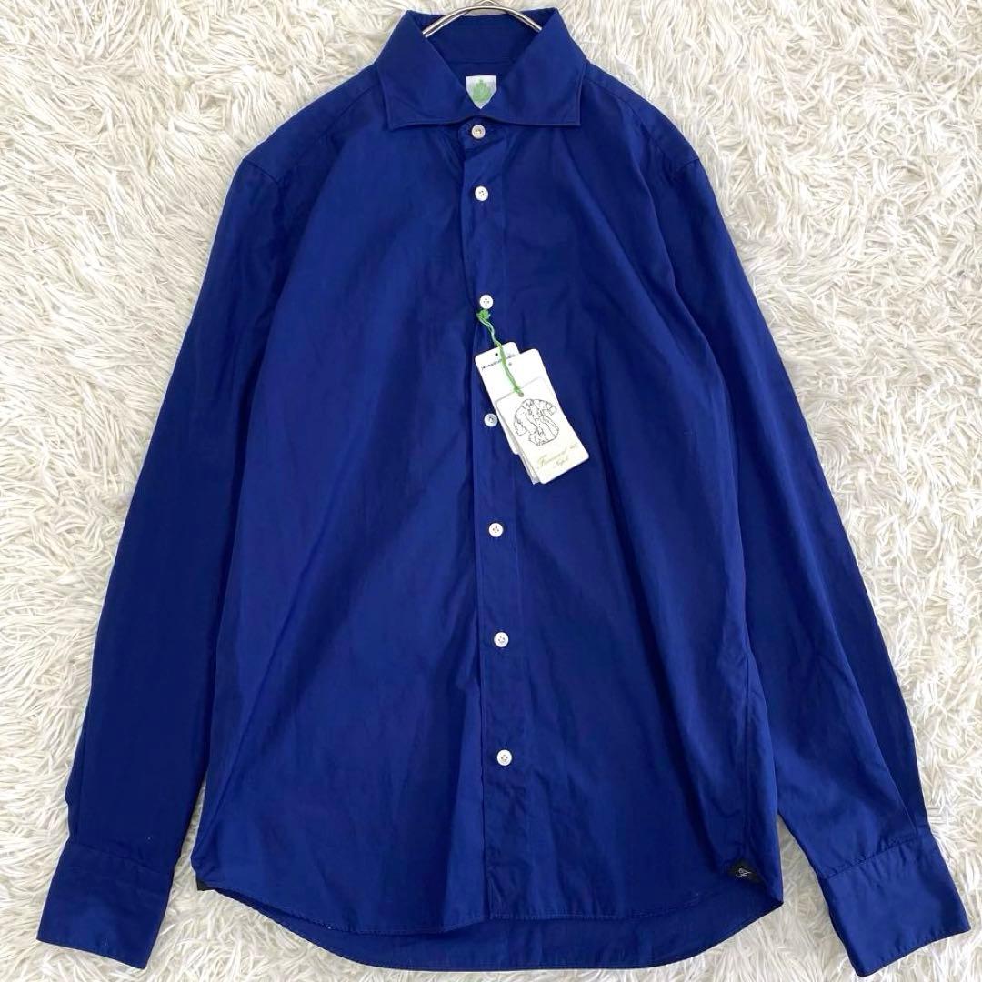 【未使用•タグ付✨】フィナモレ アルモ生地 長袖 カッタウェイシャツ 青 M