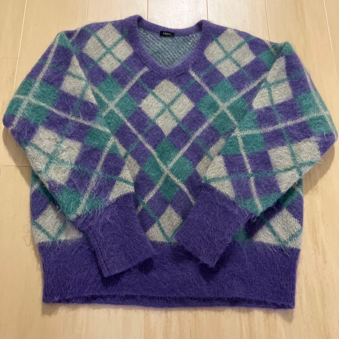 LOEFF / アーガイルシャギーモヘアＶネックニット