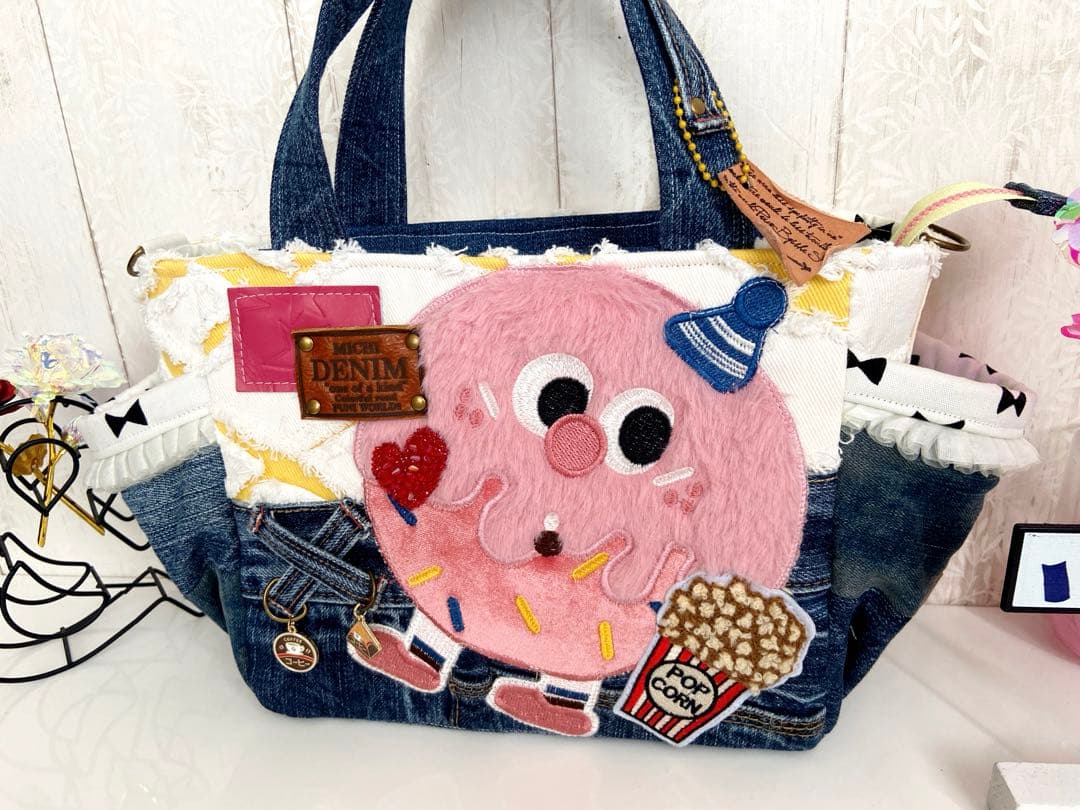一点物｜デニムリメイク トートS 大人の遊び心「ポップ・ドーナツ君」バッグ