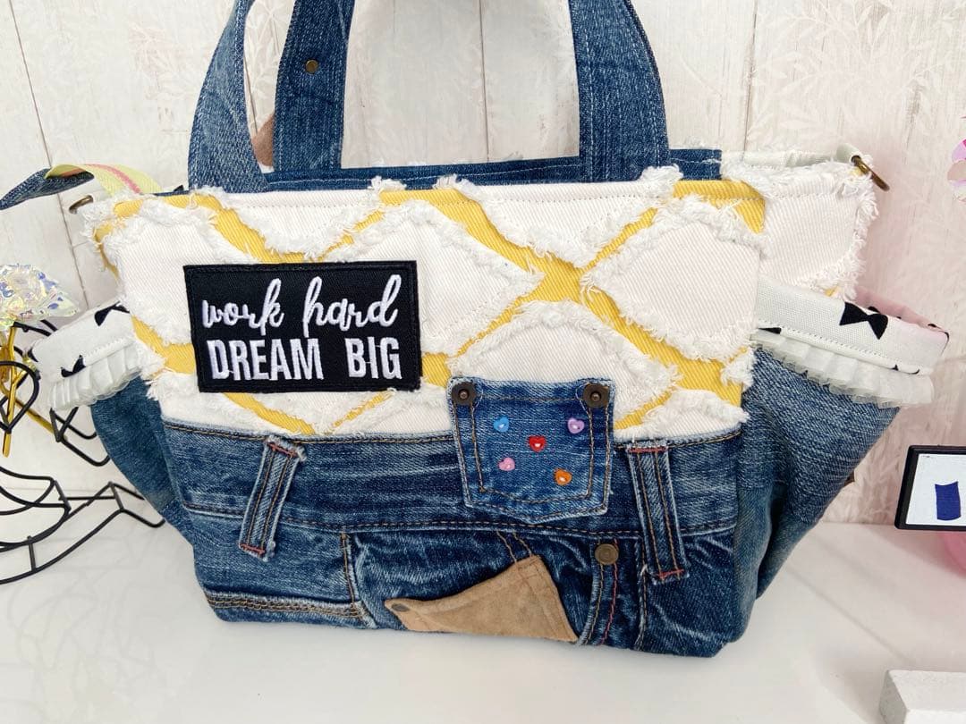 一点物｜デニムリメイク トートS 大人の遊び心「ポップ・ドーナツ君」バッグ