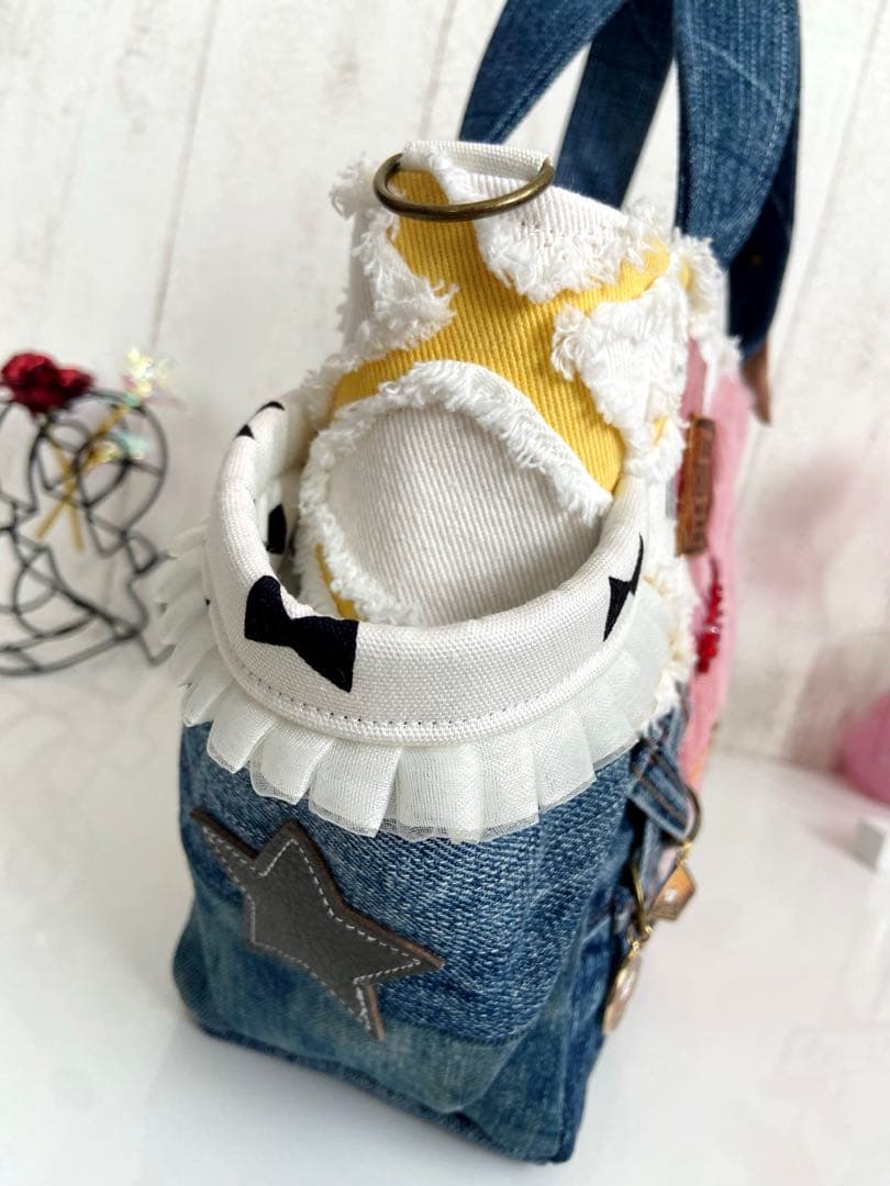 一点物｜デニムリメイク トートS 大人の遊び心「ポップ・ドーナツ君」バッグ