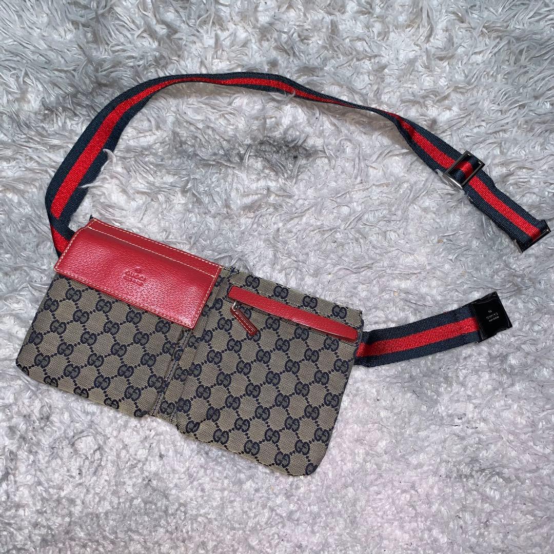 GUCCI グッチ ウエストポーチ ショルダーバッグ GG柄 キャンバス レザー