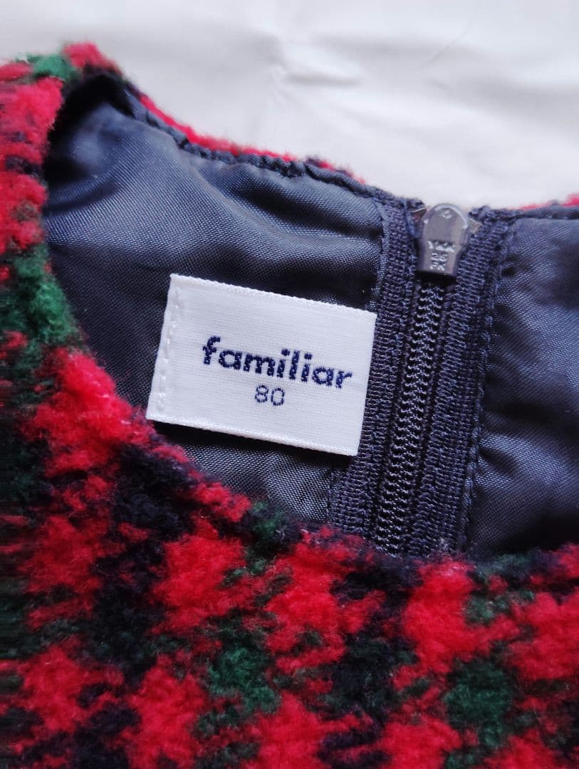 【美品】familiar ファミリア　赤・黒・チェック柄 ワンピース 80